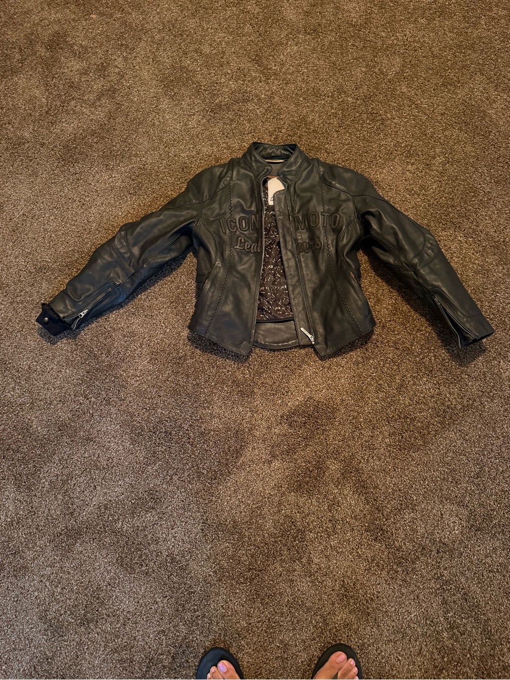 ICON Black Leather Jacket with Gray Elbow Patches - Picture 7 of 9